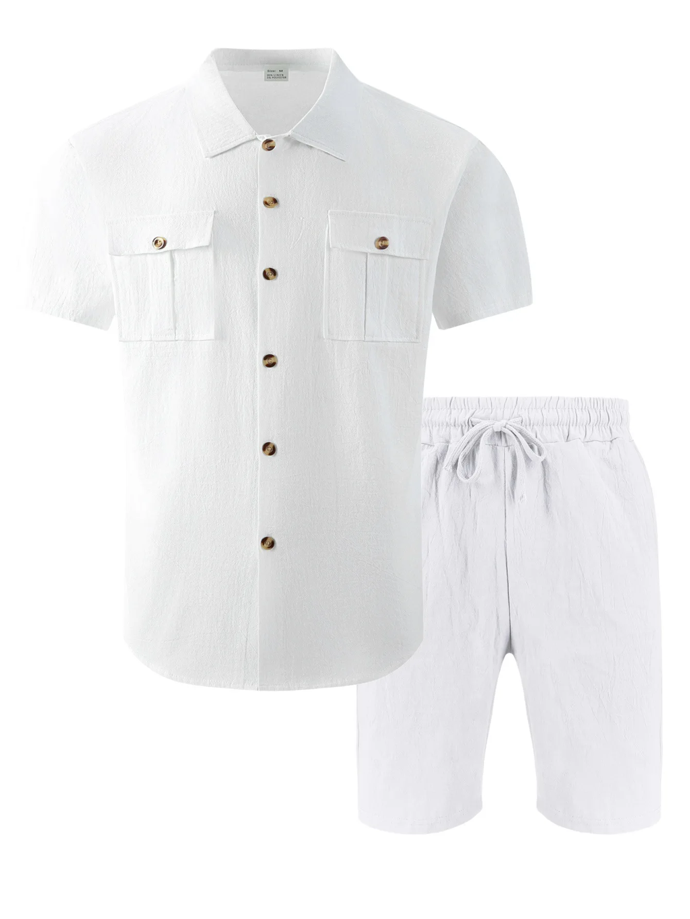 Summer Fashion Men Linen Short Sleeve Shirt Shorts Set Outdoor Workwear Casual Commute Beach Vacation Matching Two Piece Suit view 6