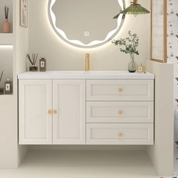 Integrated basin ceramic vanity Cream style bathroom cabinet combined with sink washbasin