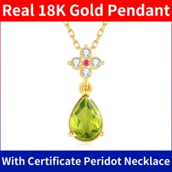 Szjinao 100% 18K Gold Peridot Necklace 7*10mm Natural Stone Teardrop K Gold Pendant Wedding Jewelry For Women With Certified New