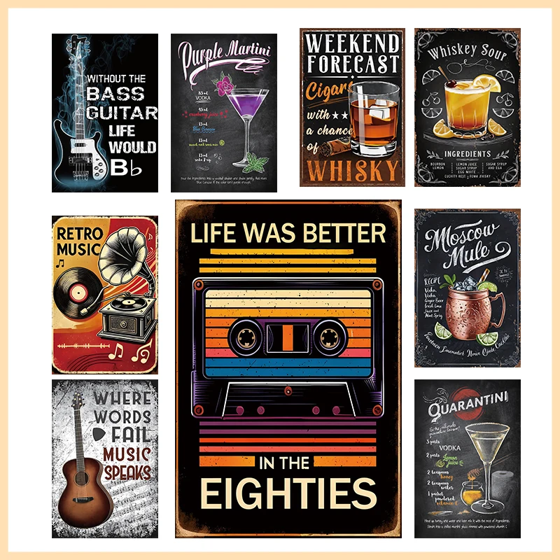 Retro Whiskey Cocktail Poster Metal Tin Sign Forecast Cigar Wall Art Decor for Home Bar Pub Man Cave Vintage Drink Plaque