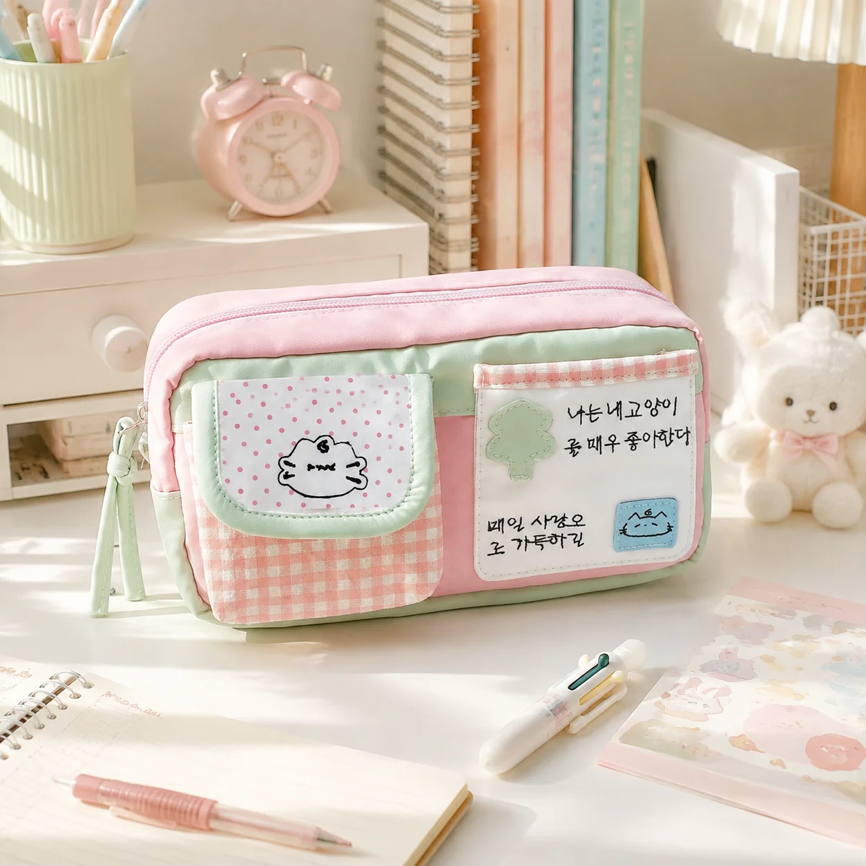 Back to School Pencil Case Large Capacity Organizer Cute Cat Stationery Pouch for Students Exam Prep Study Supplies Gift