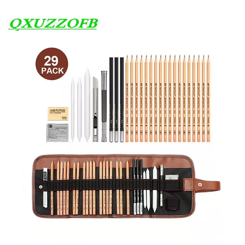 

Drawing Sketch Pencils 29Pcs Kits 2B/3B/4B/5B/6B/7B/8B/10B/12B/14B/B/HB/2H Stationery Set Honed Sketch Charcoal Painting Pencil