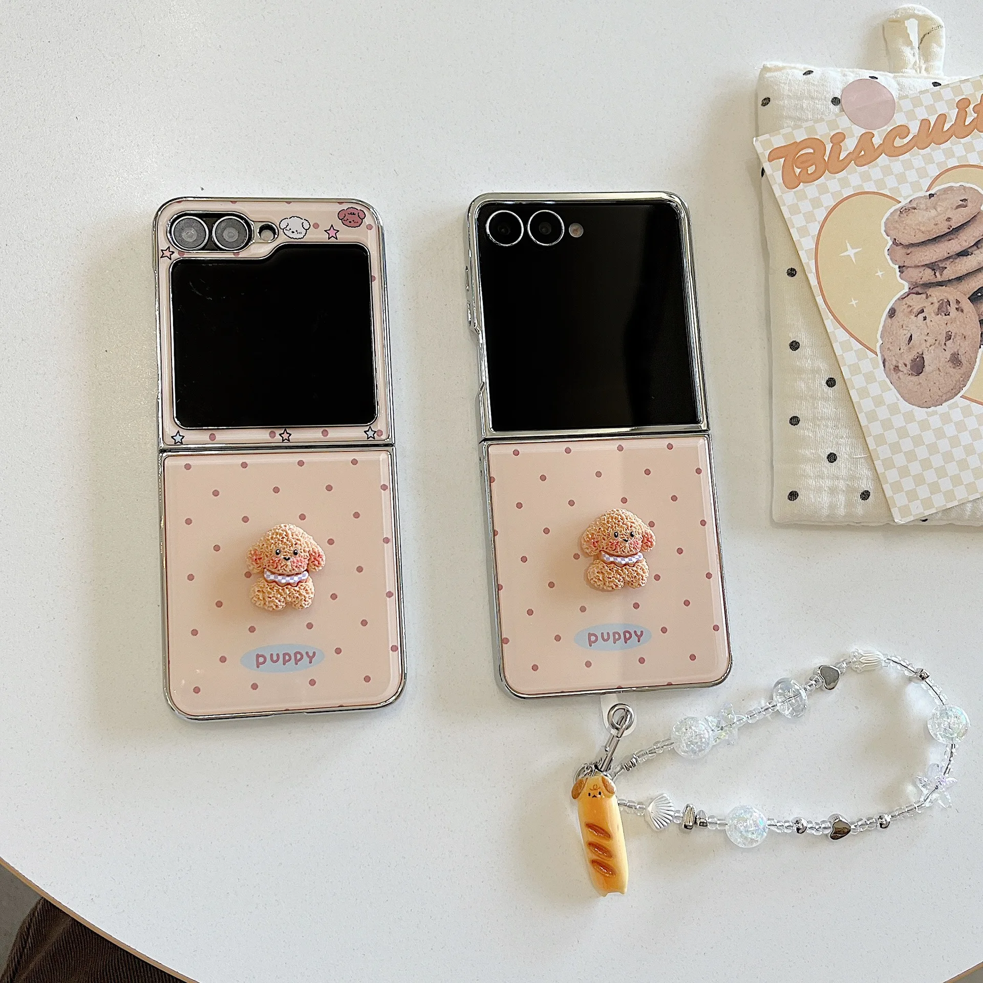Cute Polka Dot 3D Dog for Samsung Galaxy Z Flip 8 7 6 5 Protective Back Cover for ZFlip8 ZFlip6 ZFlip7 Case Shell