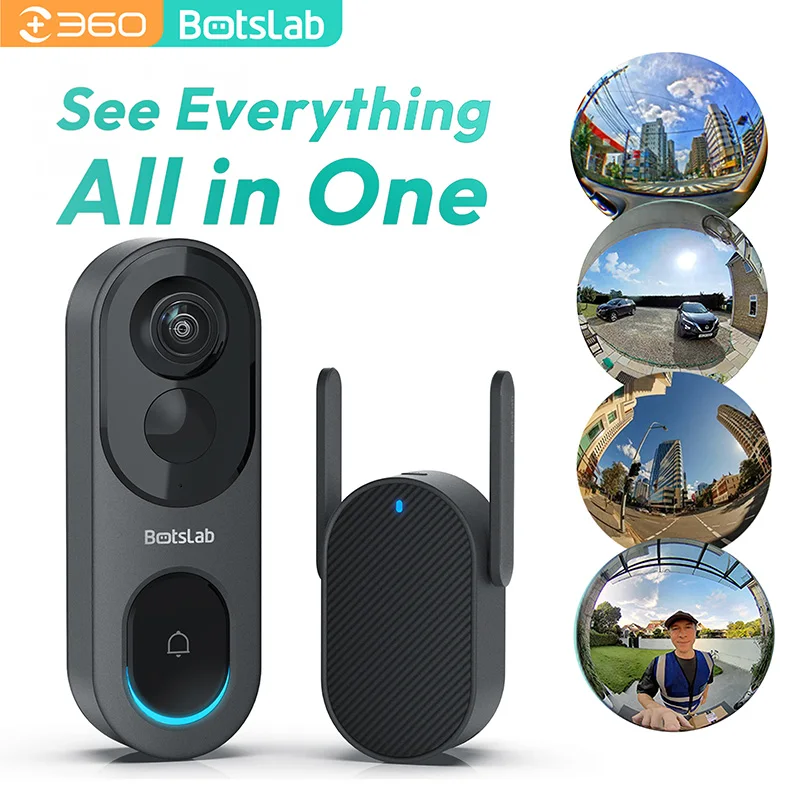 Qihoo360 botslab fisheye lendoorbell cam wifi 5mp ai & pir detecção hdr 2way falando campainha cam 2.4 & 5ghz wifi campainha cam