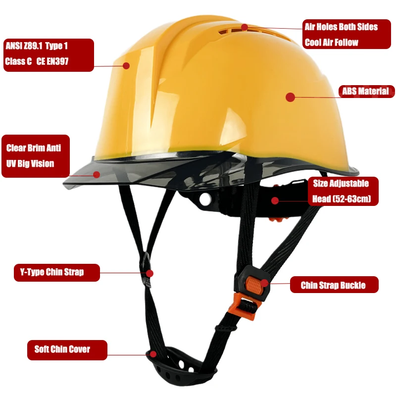 European Industrial Work Safety Helmet Clear Brim Big Vision CE EN397 Construction Hard hat ABS Shell Insulation Work Cap Men