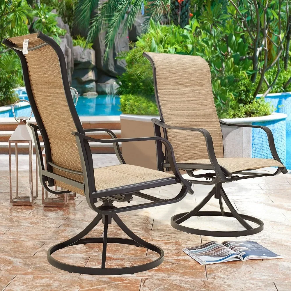 Patio Dining Chairs Textilene High Back Outdoor Swivel Rocker Set with All Weather Frame (Beige,Set of 2)