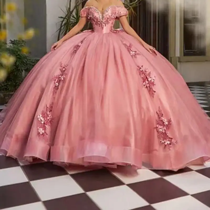 Customized Elegant Luxury Prom Dresses 2025 Off Shoulder Flower Ball Gown Women Birthday Party  vestidos de 15 quinceañera 2024