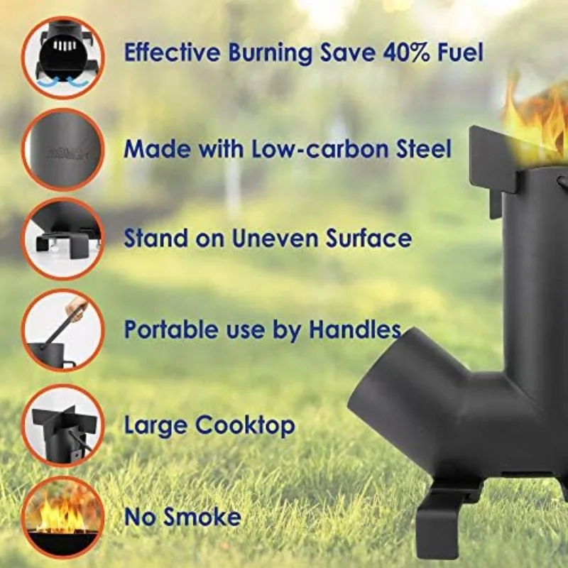 Rocket Stove with Free Carrying Bag - A Portable Wood Burning Camping Stove with Large Fuel Chamber Best for Outdoor Cooking