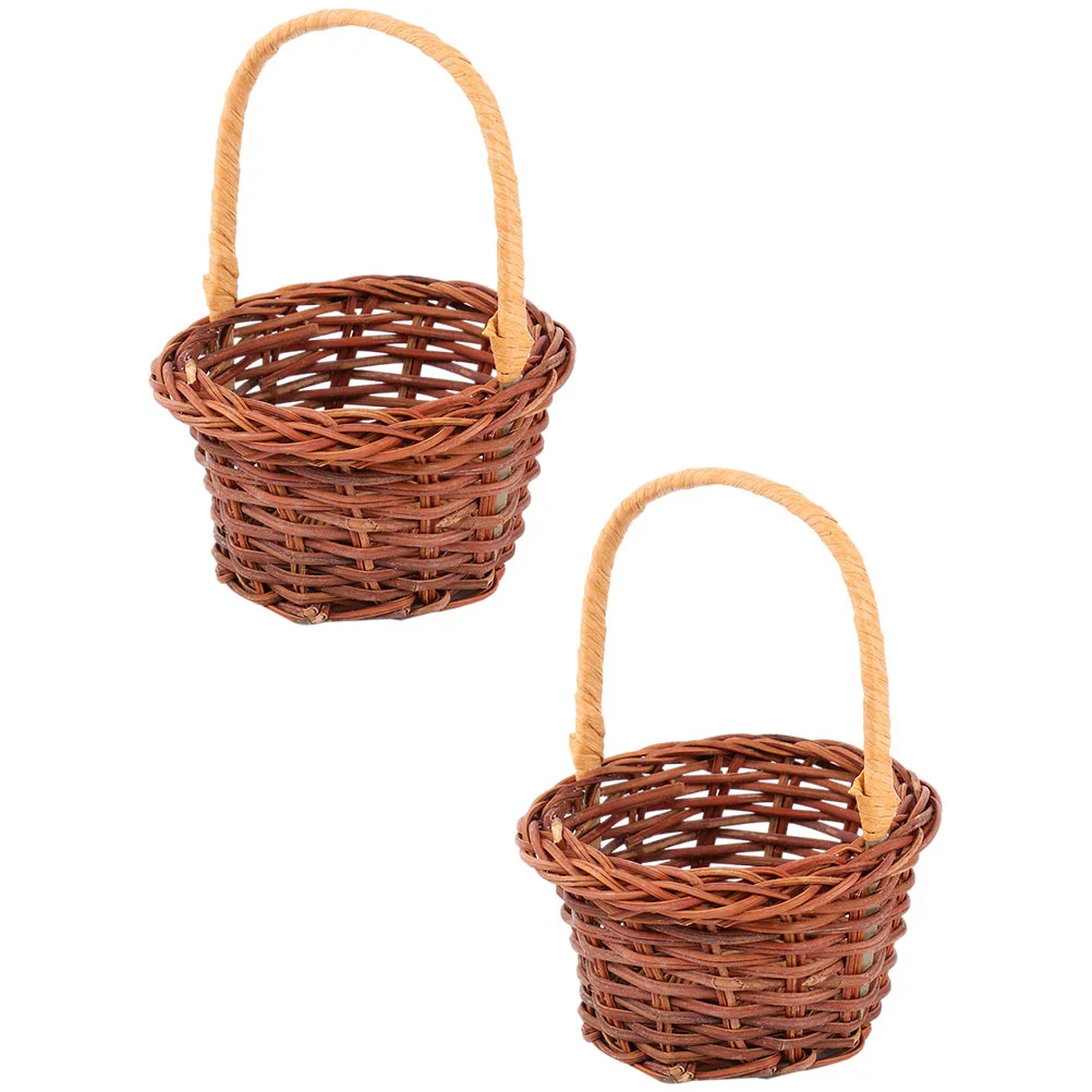 2 Pcs Accessories Hand Money Child Picnic Basket DIY Photo Props Rattan Micro Scene