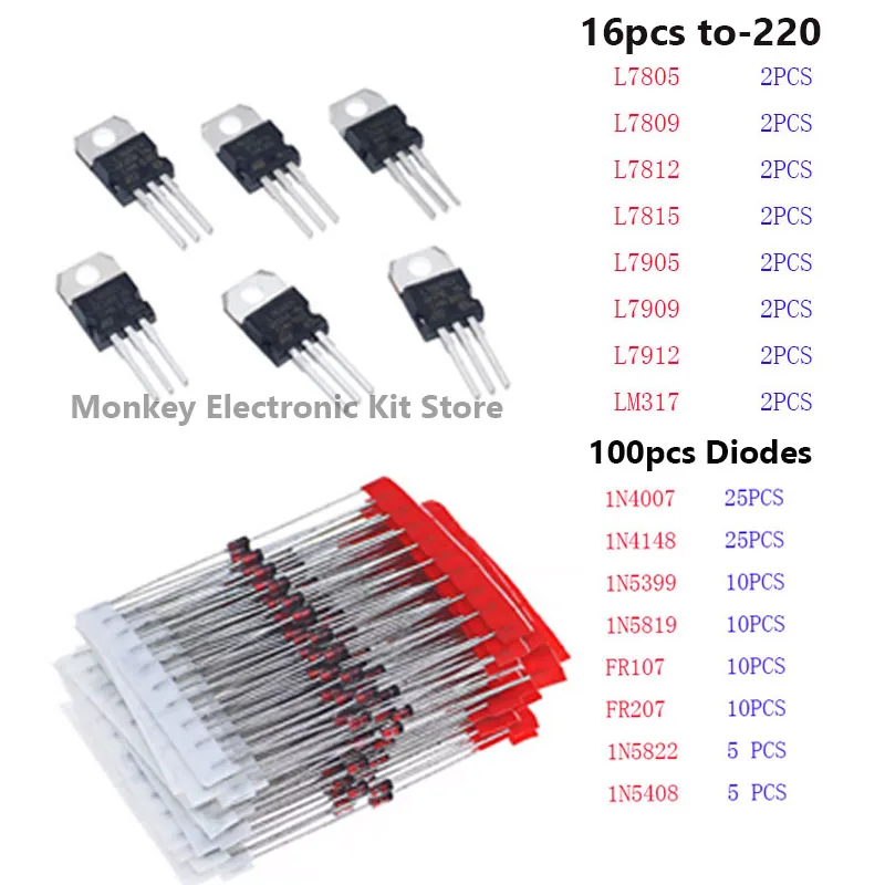 1818pcs electronic components diy kit led pcb capacitor resistor 2n2222 RM063 3296W potentiometers ne555 lm317 Diodes Monolithic