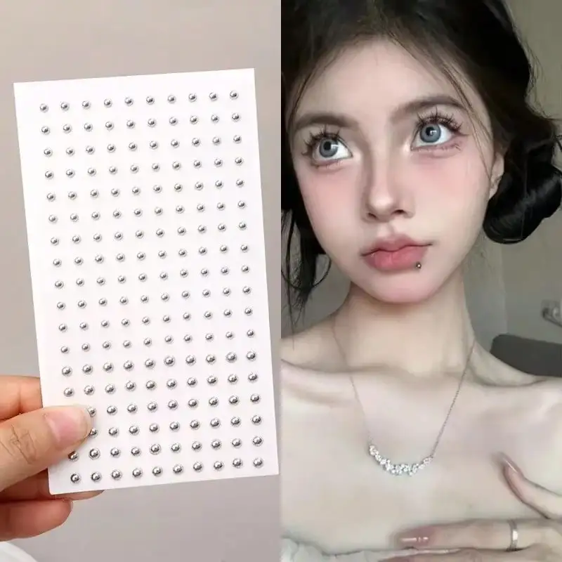 165pcs Sheet Non Piercing Magnetic Effect Self Adhesive Body Jewelry Stickers Waterproof Reusable Silver Metallic Ball Face Decals Fake Nose Stud Eyebrow Lip Stud Ear Ring For Cosplay Costume Makeup Hypoallergenic view 8