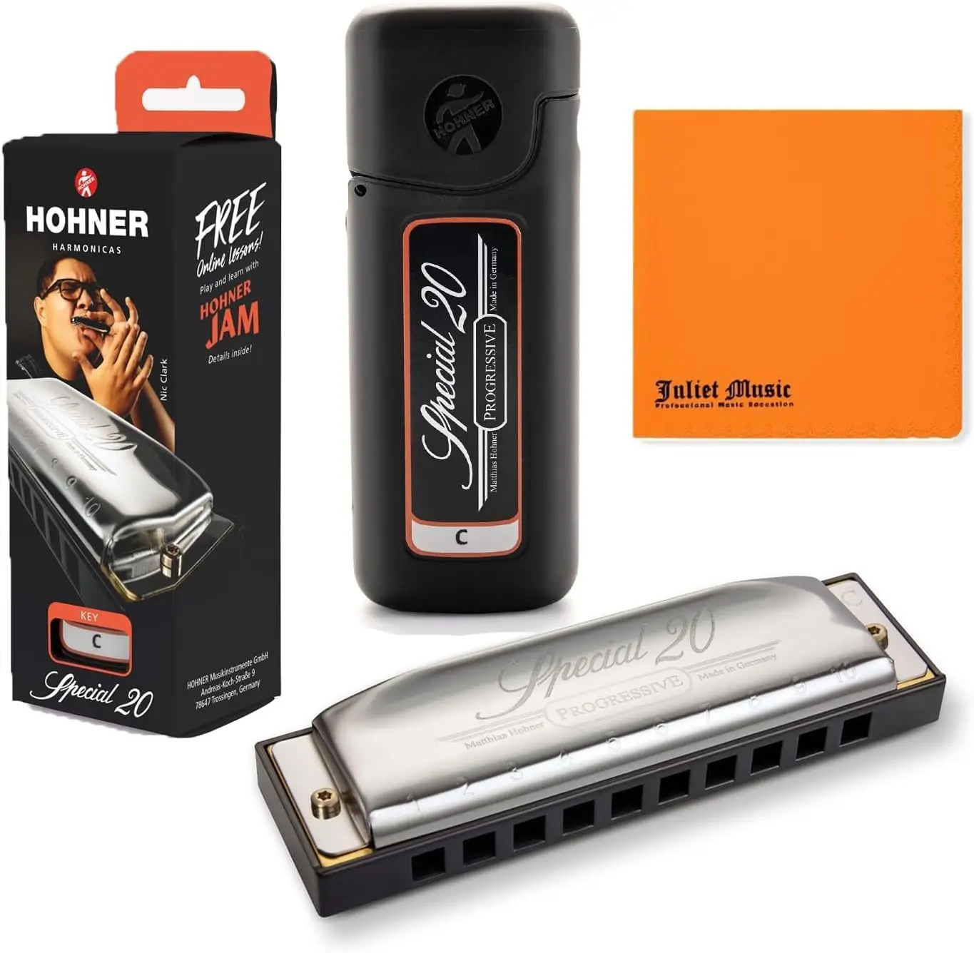 

10 Hole C Key Harmonica with Hard Case & Cleaning Cloth Bundle