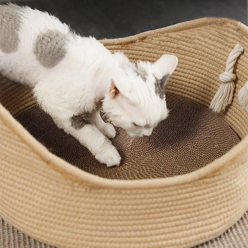 Handcrafted Rattan Cat Bed Puppy Kennel Woven Summer Cool Nest for Cat Kitten Scratching Sleeping Mat Cat Lounger Cushion