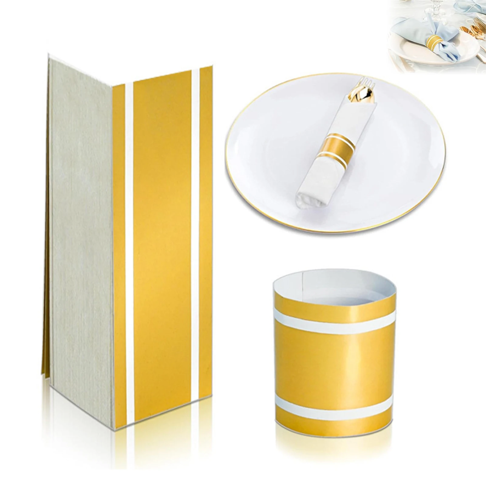 

100pcs Wedding Napkin Bands Matte Gold Color Sophisticated and Luxurious Look Wrap Band for Wedding Banquets Party Supplies