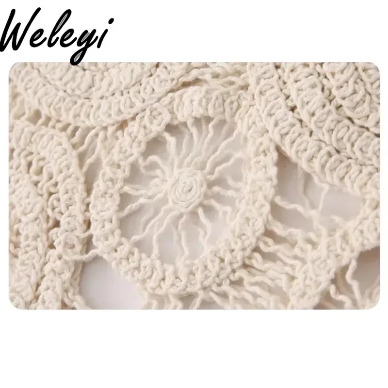 Eelgant Hollow Mesh Crochet Skirt Set 2024 Summer New Ladies Irregular Sleeveless Vest Top Mid-length High Waist Skirts Suits