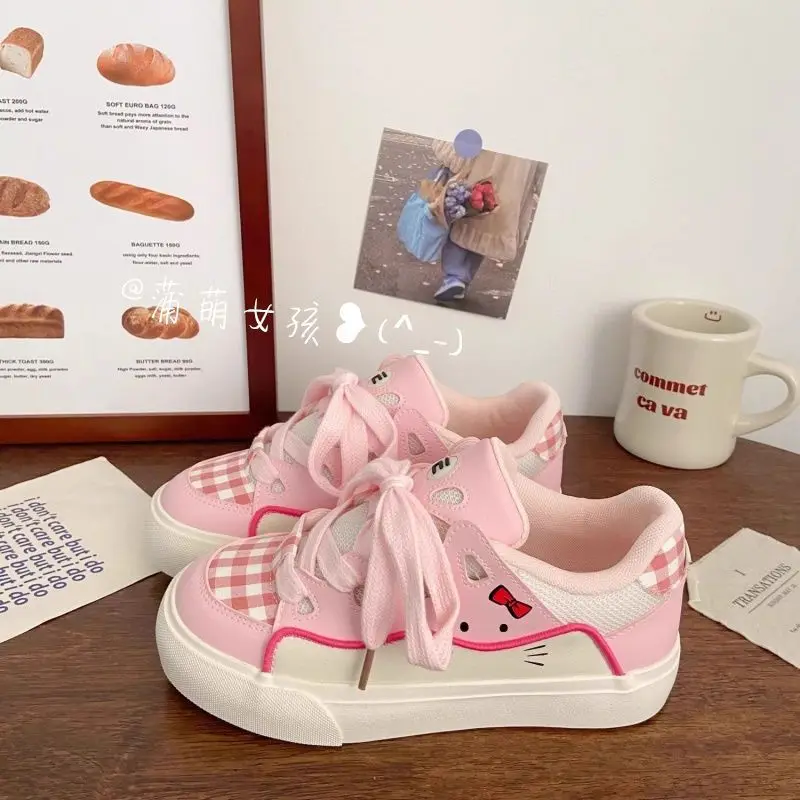 

Kawaii Hello Kitty Sanrio студенческие милые удобные кроссовки с героями мультфильмов, детские противоскользящие кроссовки, обувь на плоской подошве, подарок для детей