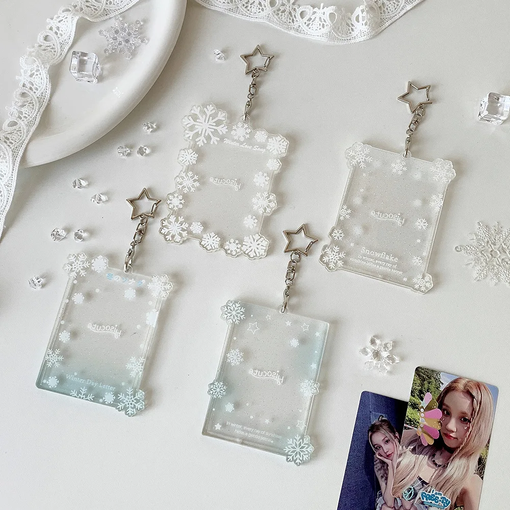 

Transparent Acrylic Snowflake 3-Inch Photo Card Holder Backpack Hanging Ornament Girls Hard Card Case Student Campus Card Holder