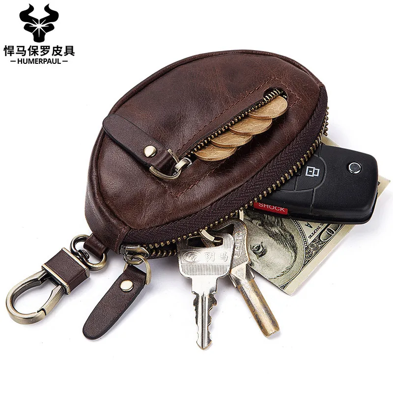 High quality genuine leather car key bag, fashionable and casual key bag, first layer cowhide key chain zipper coin purse