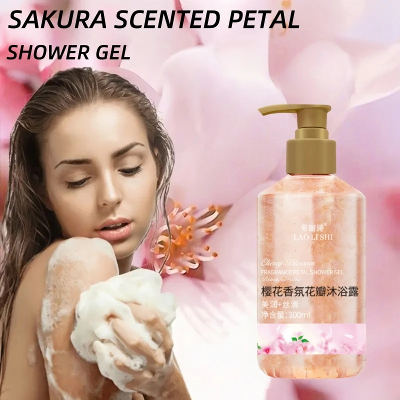 

300ml Sakura Fragrance Petal Shower Gel Contains Cherry Blossom Extract, Glycerin, Hypoallergenic Alcohol-Free Formula, Formaldehyde-Free, Suitable for Light Beige Skin, Long-Lasting Blooming Floral Fragrance, Delicate Foam, Moisturizing and Refreshing, E