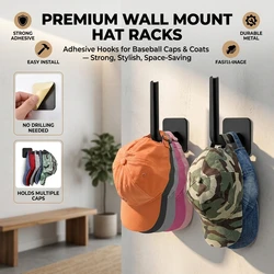 Hat Rack for Baseball Caps Adhesive Hat Hooks for Wall Cap Hanger Storage Cap Organizer No Drilling Hat Holder for Door Closet
