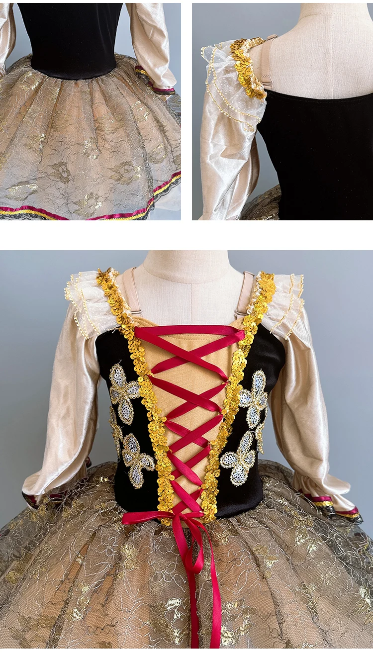 Filles noir professionnel paillettes dentelle longue Ballet Tutu jupe Tulle danse robe enfants romantique Ballet robe danse vêtements