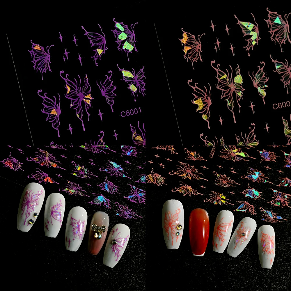 4 pz/set 3D Olografico Laser Farfalla Adesivi Per Unghie Aurora Rosa Farfalla Autoadesiva Decalcomanie Y2K Manicure Farfalla Cursore
