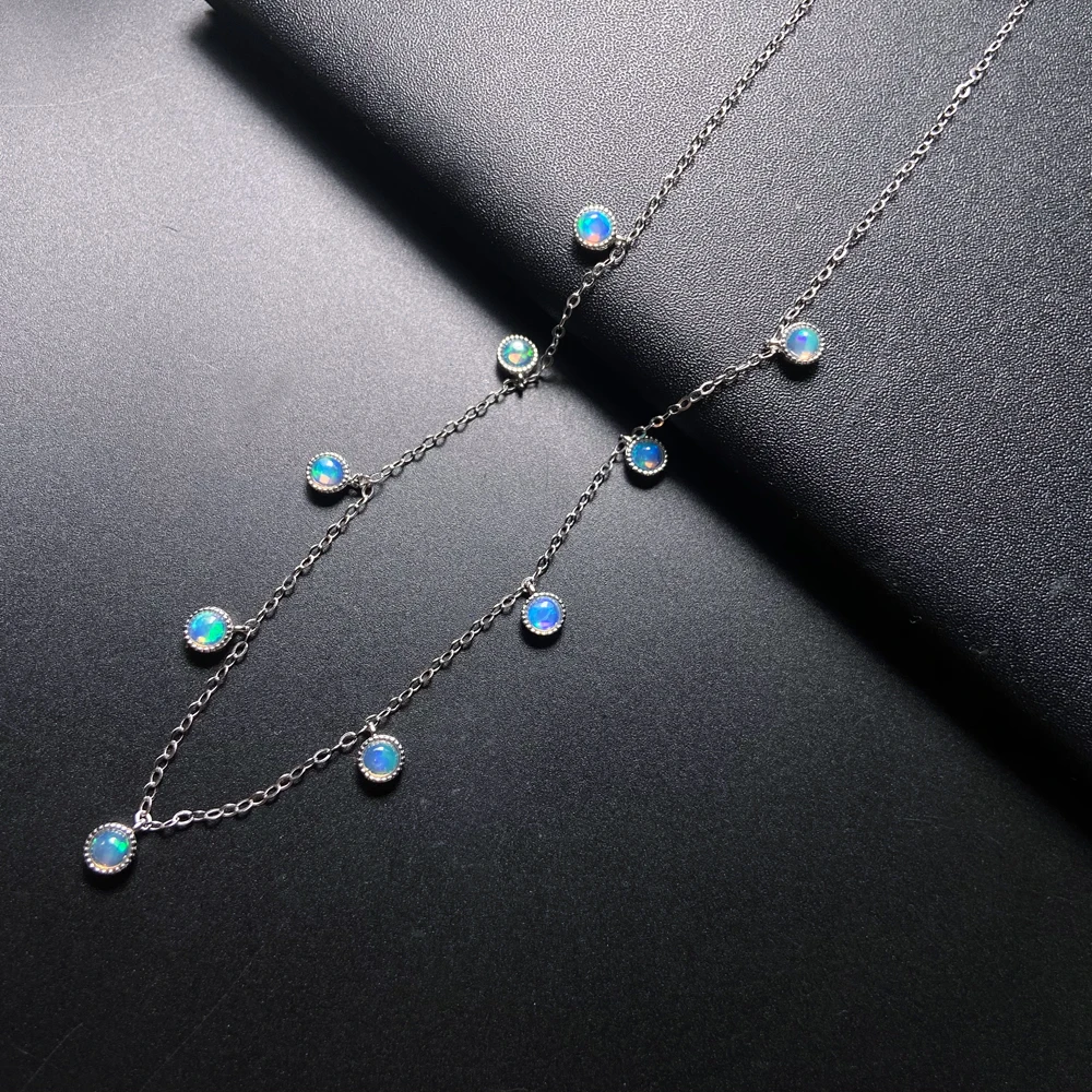 Trendy Natural White Opal Necklace 925 Silver Colorful Gemstone 5mm 9pcs for Women Party October Birthstone Opal Jewelry Gift view 5