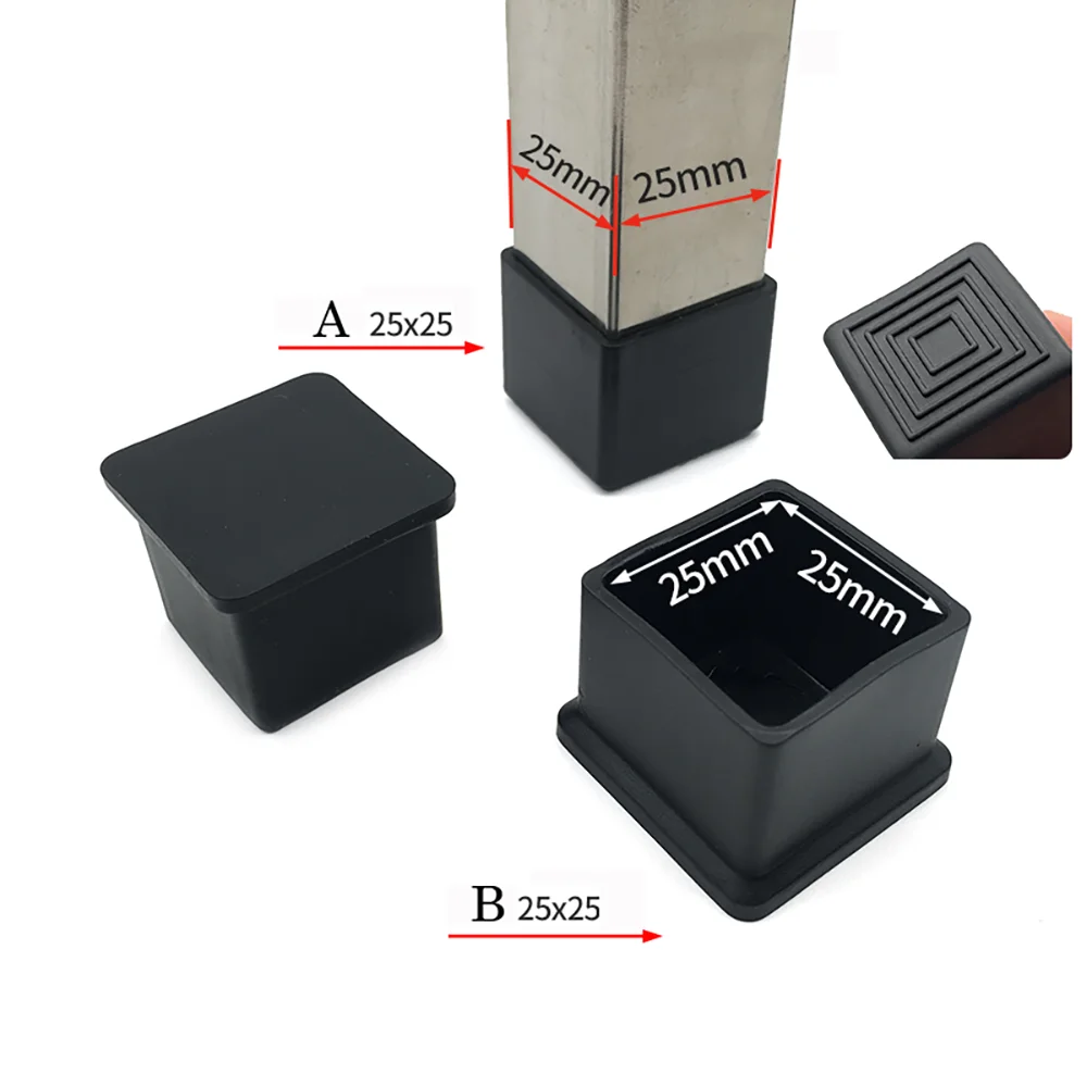 4/6/8pcs Square Chair Legs Caps Rubber Rectangle Table Foot Cover Pipe Plugs Dust Cover Socks Floor Protector Furniture Leveling
