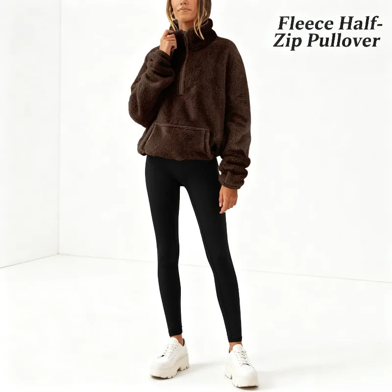 2025 Autunno/Inverno Nuova collezione europea e americana Felpa da donna con mezza zip e colletto alla coreana foderata in pile