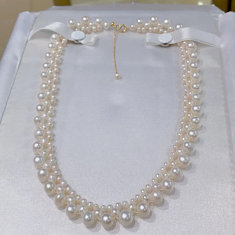 

SGARIT Fine Jewelry Popular Design Pearl Jewelry Natural Fresh Water 3-8mm White Pearl Handmade Beaded Necklaces for Engagement