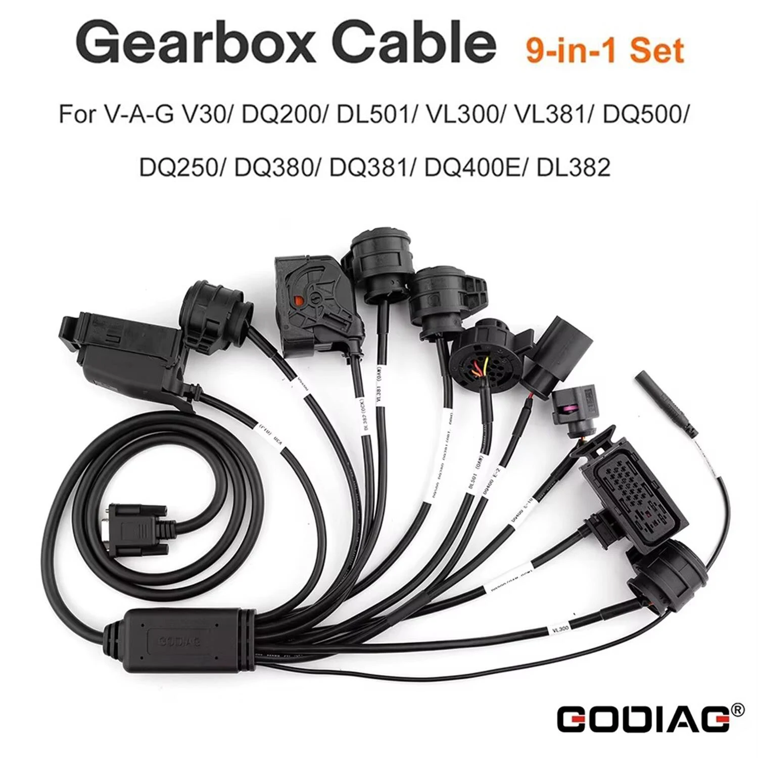 GODIAG Gearbox Cable 9-in-1 Set for VAG V30 DQ200 DL501 VL300 VL381 DQ500 DQ250 DQ380 DQ381 DQ400E DL382 For AUTEL Gbox Xhorse