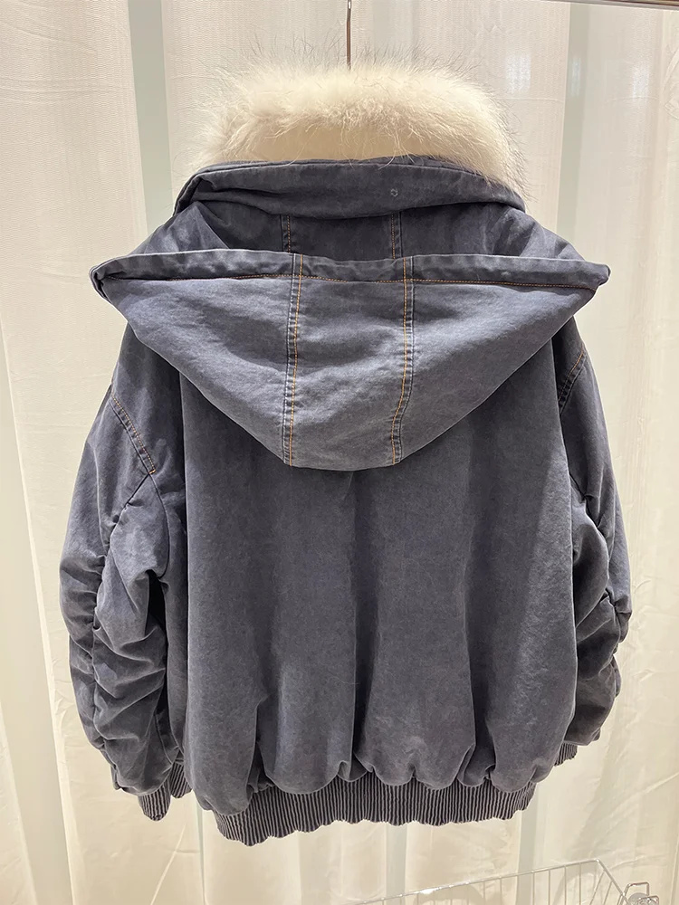 2025 New Fashion Winter Women Goose Down Jacket Natural Raccoon Fur Collar Parkas Luxury Puffer Jackets Cusual Clothing