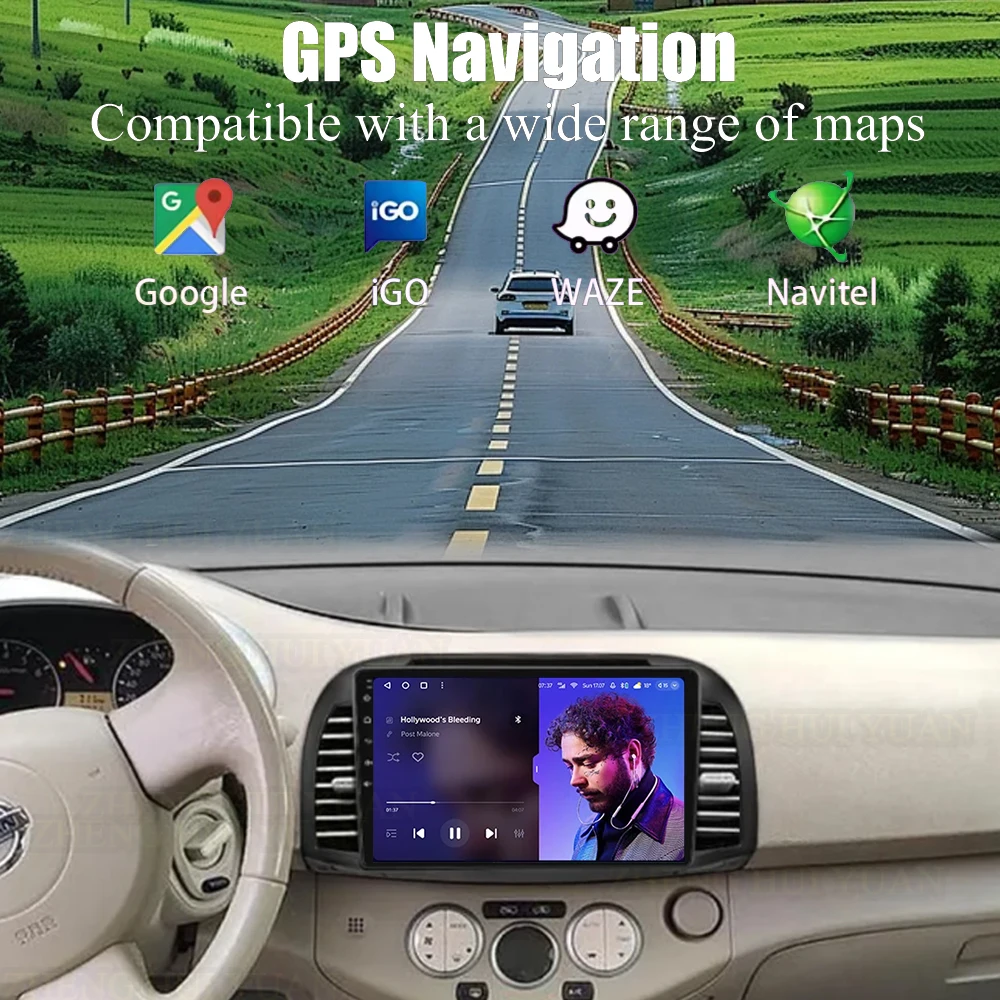 Android 16 CarPlay&Auto For Nissan March Micra K12 2002 - 2010 Car Radio Stereo GPS Navigation Multimedia Player Wireless WIFI
