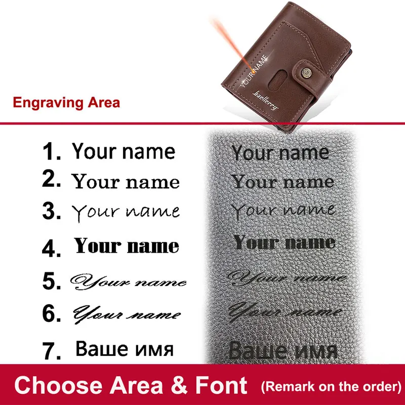 Baellerry 남성용 RFID 카드 가방, 짧은 지갑, 무료 이름 각인 카드홀더, PU 가죽 팝업, 남성 카드 지갑
