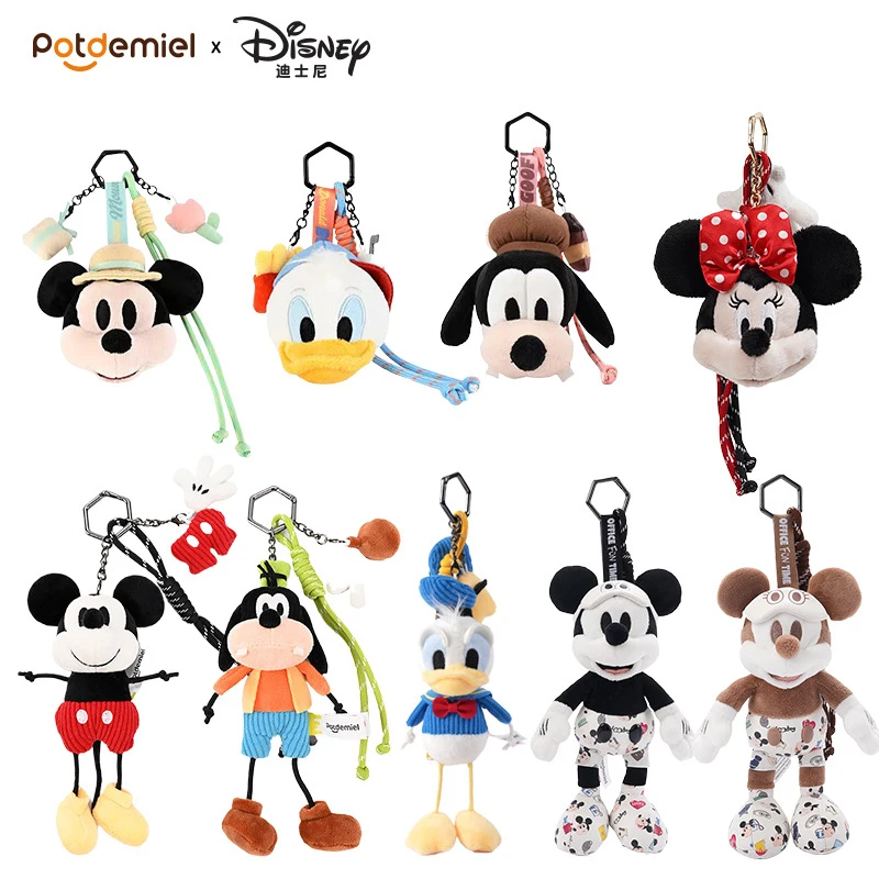 Llaveros de peluche de Mickey, Minnie, Pato Donald y Goofy para mochilas y bolsos, colgantes de peluche grandes