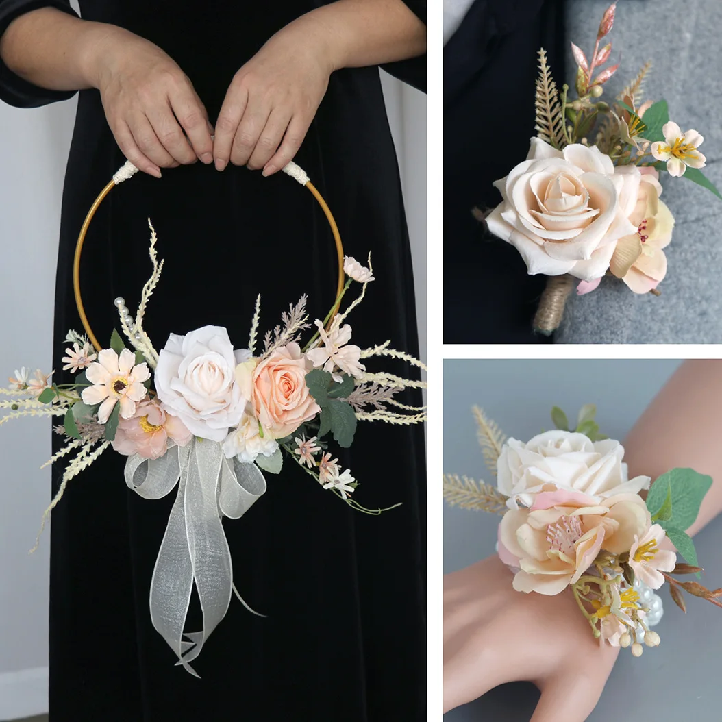 Western wedding accessories Bride's bouquet simulation flower Rose hand held garland Bridegroom corsage sisters wrist flower