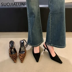 SUOJIALUN Spring New Brand Women Sandal Fashion Pointed Toe Shallow Ladies Elegant Slingback Shoes Thin High Heel Dress Pumps Sh