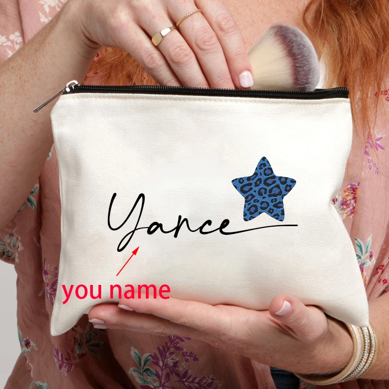 Star Customized Name Canvas Cosmetic Bag Organizer Travel Storage Zipper Pouch Perfume Lipstick Makeup Bags Personalized Gifts