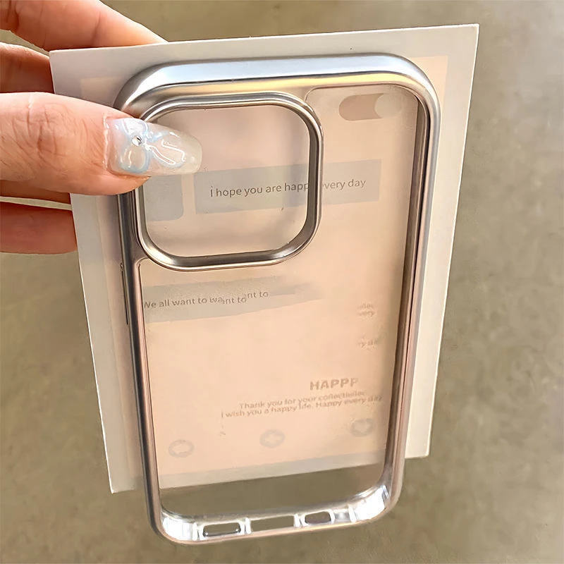 Solid Color Transparent Phone Case For iPhone 16 E 15 14 13 12 11 Pro XR Max 7 8 Plus Electroplated Silver Border Advanced Cover