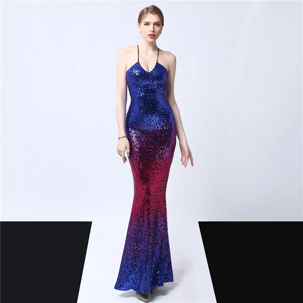 Robe de soirée sirène dos nu à paillettes pour femmes, personnalisée, fibre