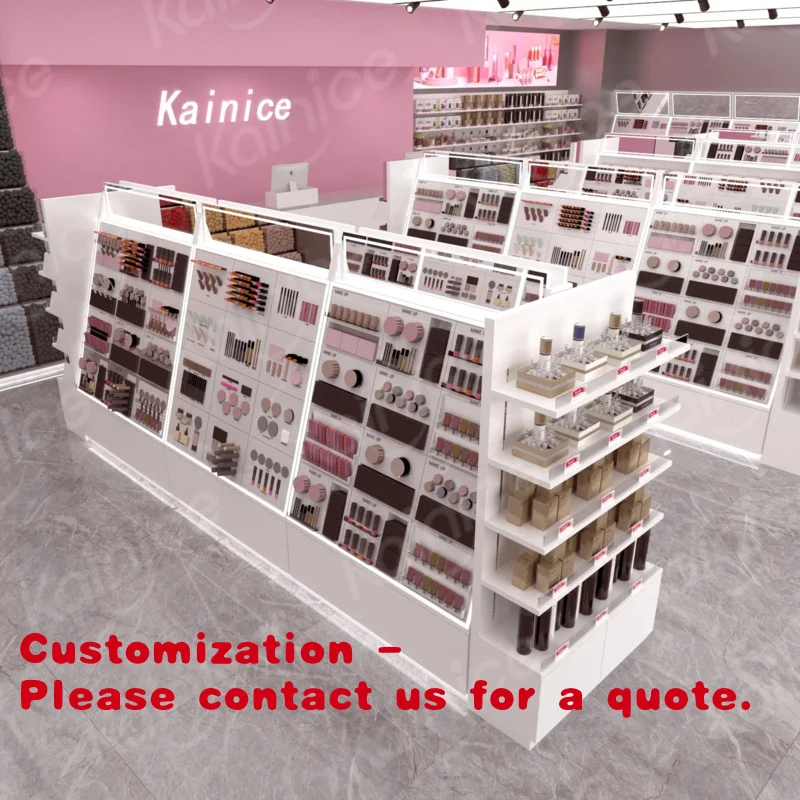 

Customize.Kainice Beauty Store Makeup Vanity With Lighted Mirror Cosmetics Shop Decoration Display Stand Gondola Perfume Display