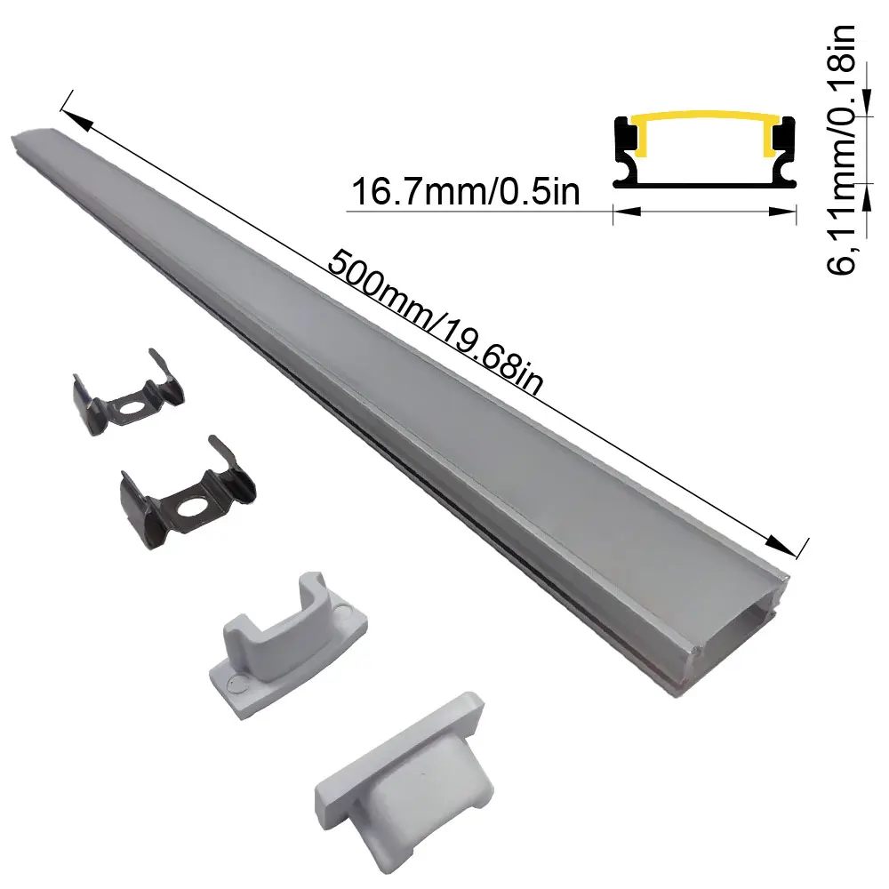 17*7mm 2pcs 0.5m LED Aluminum Profile Channel for Embedded Cabinet Closet Light Aluminium LED Strip with Transparent Cover