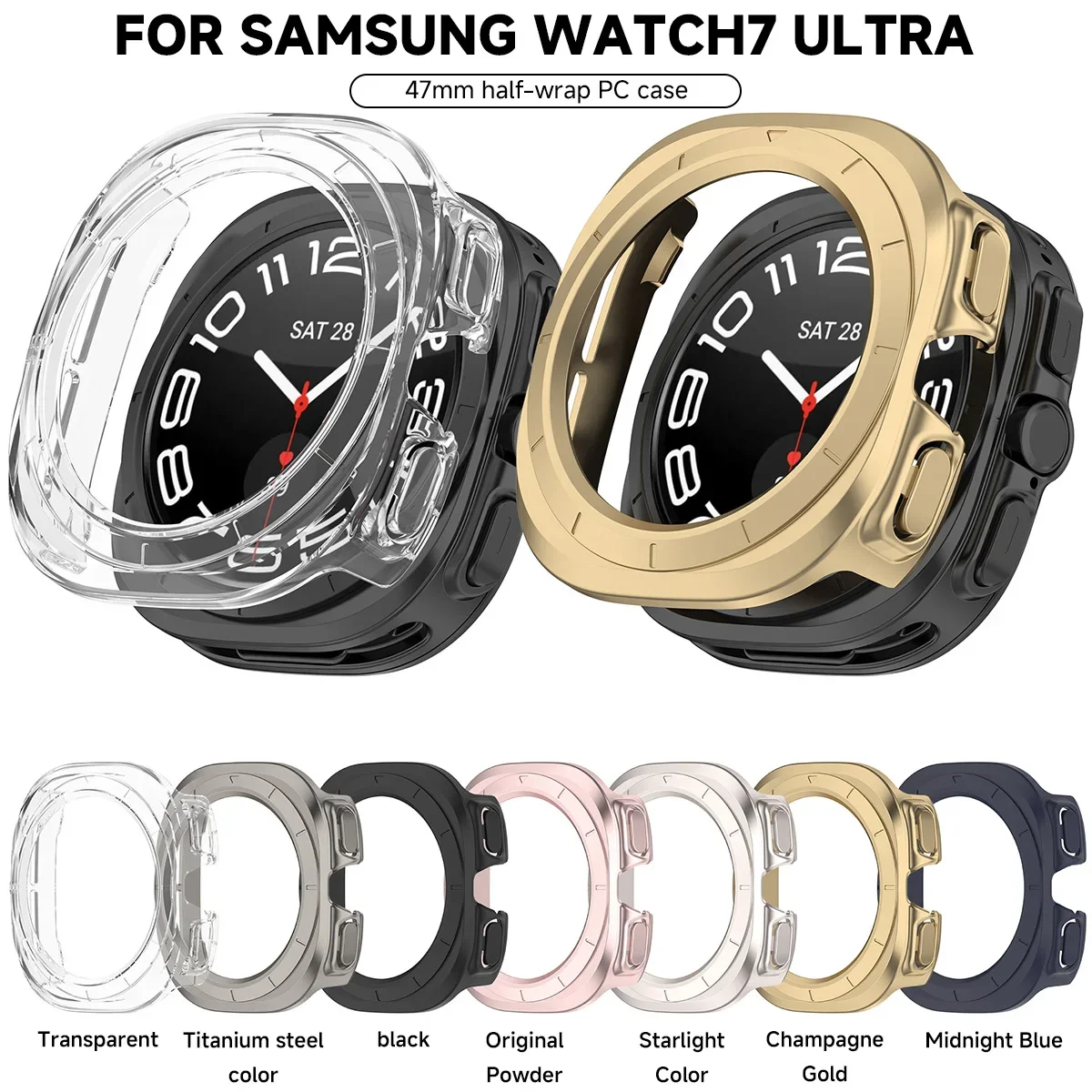 Case for Samsung Galaxy Watch Ultra 47mm accessories Tempered Glass Screen Protector Hard PC Bumper Galaxy Watch 7 ultra Cover