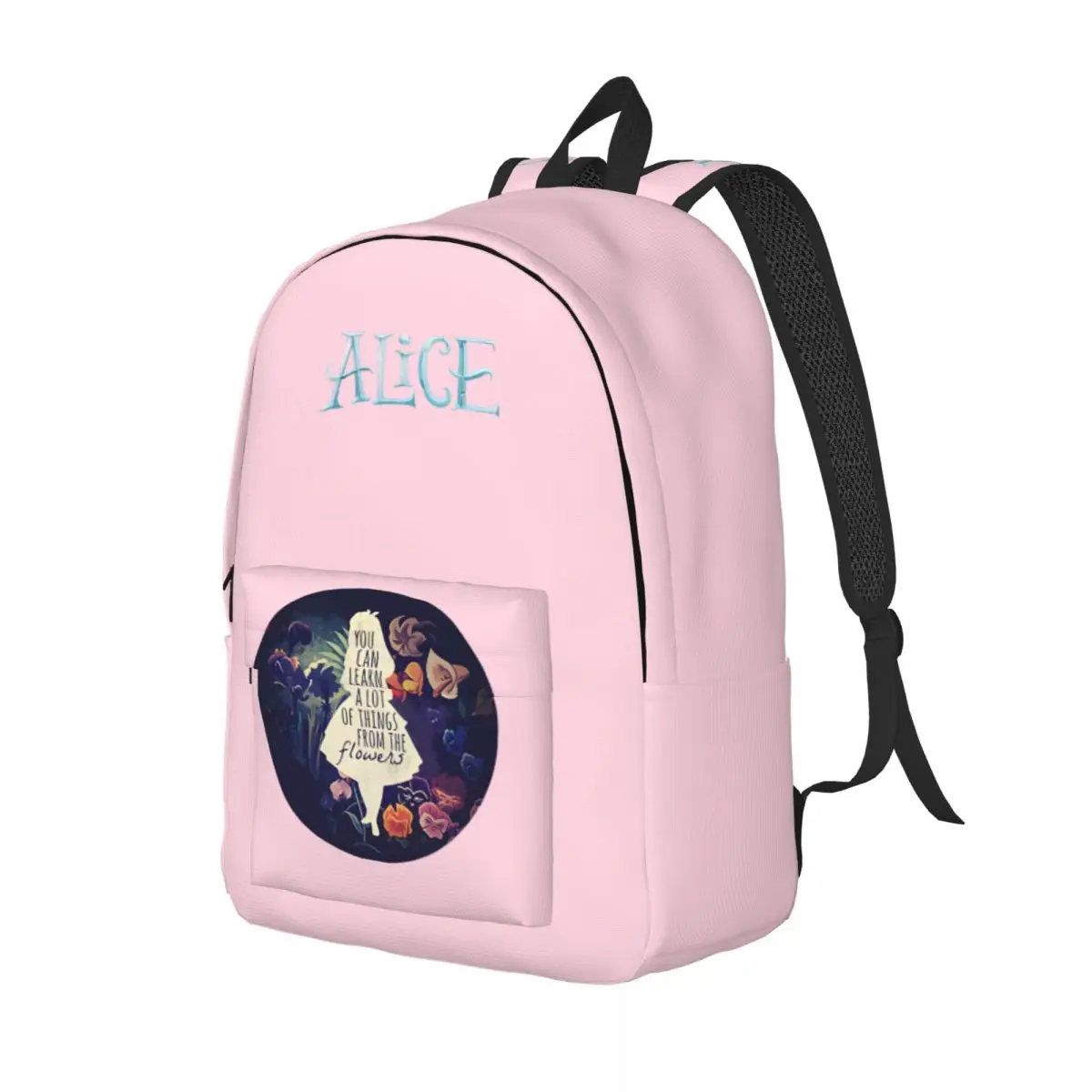 Gift Alice Zipper Closure Knapsack Disney Alice in Wonderland Film Adjustable Strap College Student Rucksack Weekend Picnic