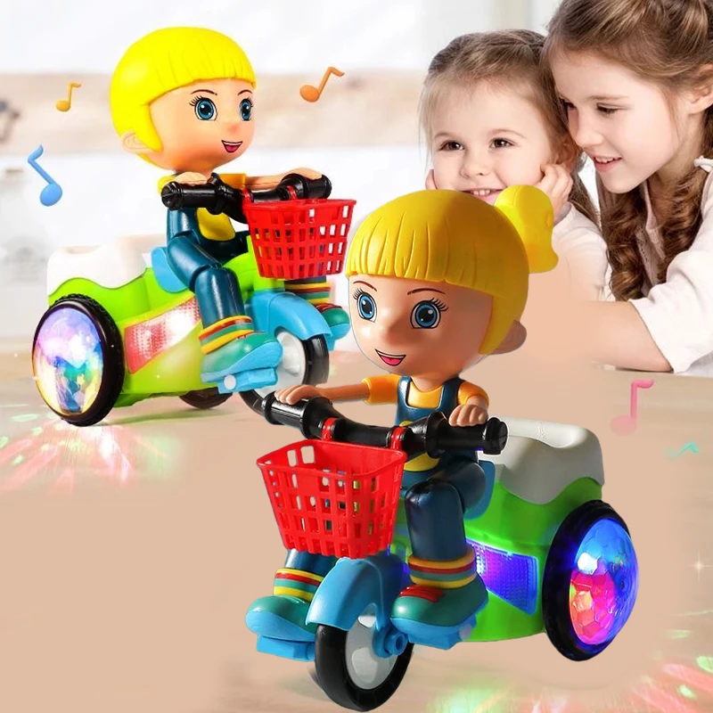 Triciclos de juguete eléctrico de cabeza grande para niñas, coche giratorio acrobático, regalo de vacaciones para niños, juguete para montar genial