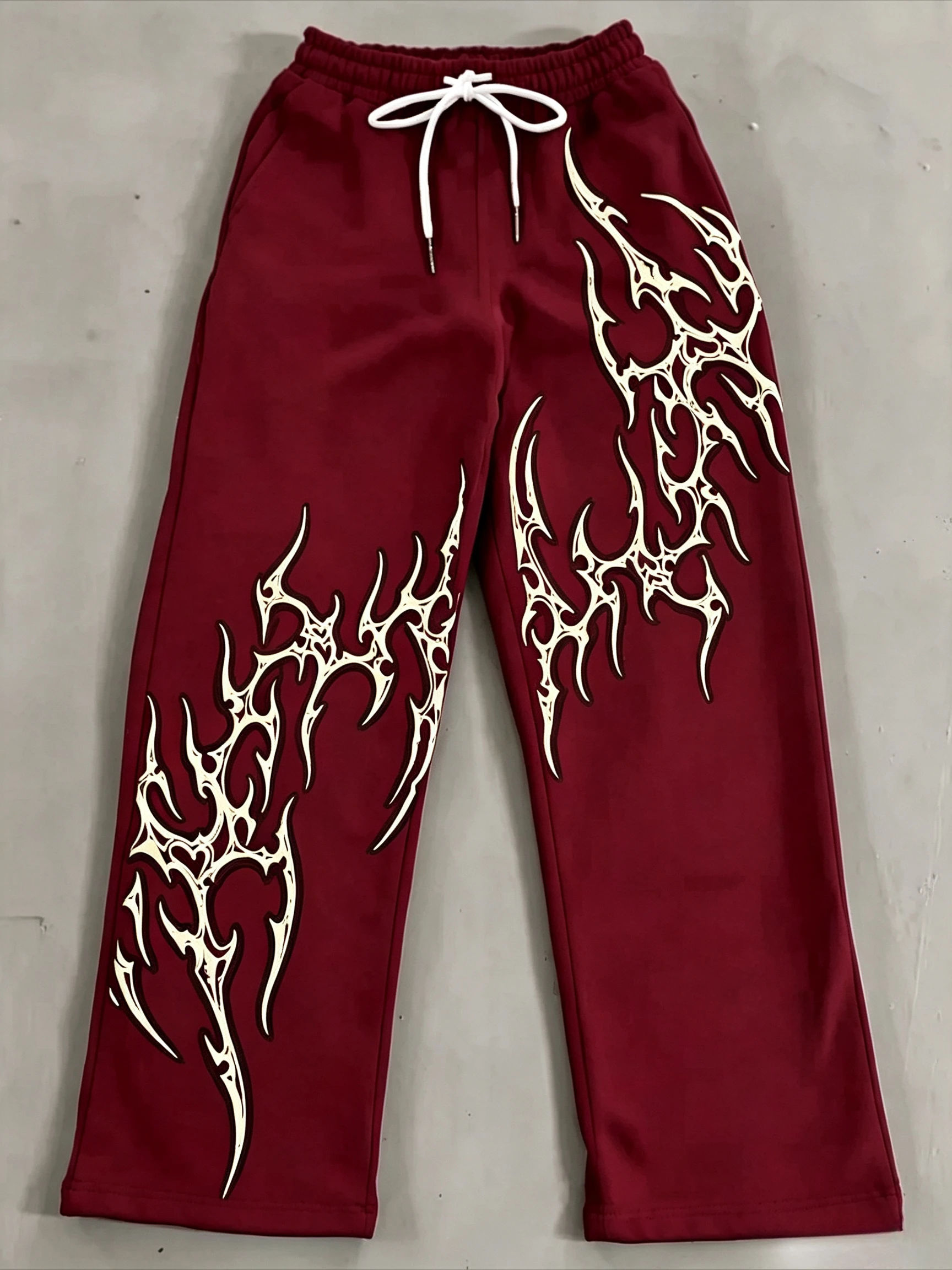 Men Women Y2K Punk Aesthetic Thorn Pattern Straight Leg Jogger Pants Gothic Hip‑Hop Street Casual Trousers Streetwear Bottoms
