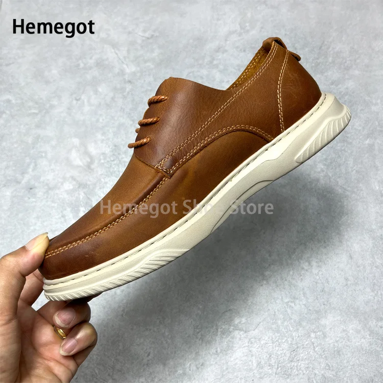 Breathable Cowhide Casual Shoes Men\'s Lace-Up Thick Soled Soft Leather Casual Leather Shoes British Style Handmade Retro Shoes