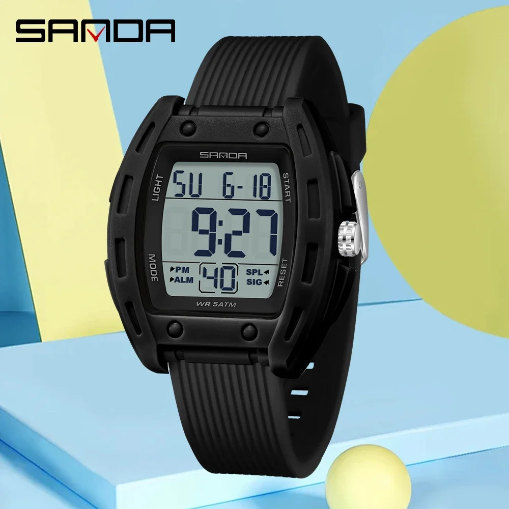 2026 SANDA Men's Electronic Watches Stopwatch Alarm 5ATM Waterproof Sports Digital Watch for Men Luxury Shockproof Clock Reloj