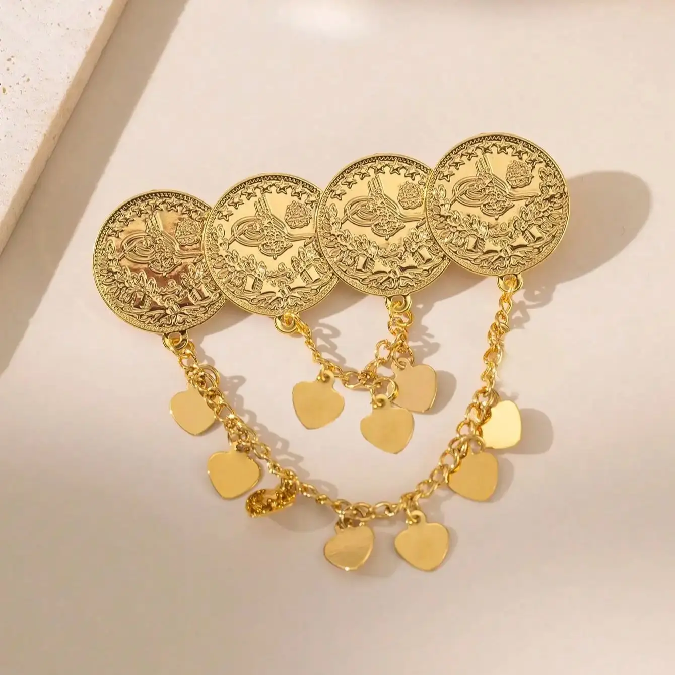 Arabic totem tassel brooch pin for women gold plated turkish kurdish bridal jewelry pin wedding festival accessory
