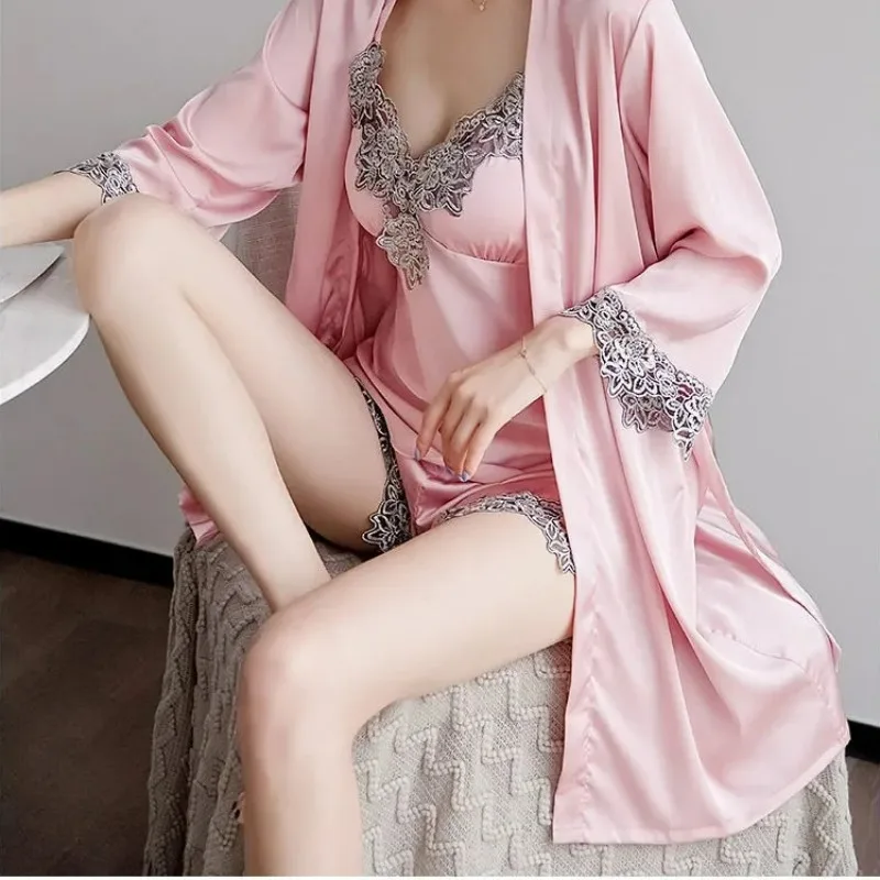 

2024 New Spring Summer New Suspenders Pajamas Five-Piece Set Sexy Woman Nightdress Matte Silky Soft loose Fashion Loungewear